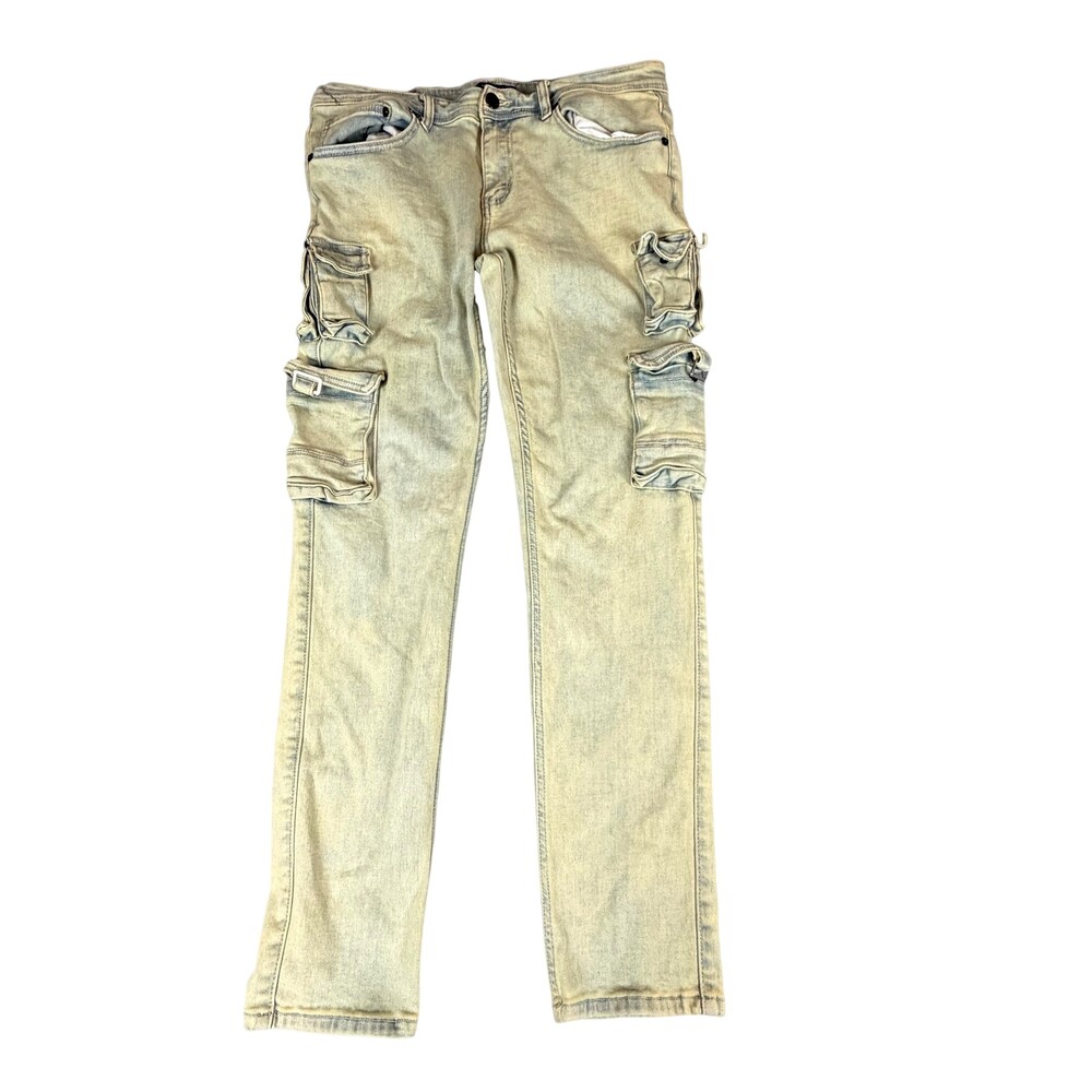 Kindred Jeans Mens 34x32 Light Blue Cargo Streetwear Stacked Utility Denim